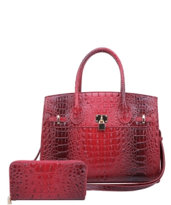 2in1 Fashion Croco Skin Satchel Wallet Set AC1096W RED